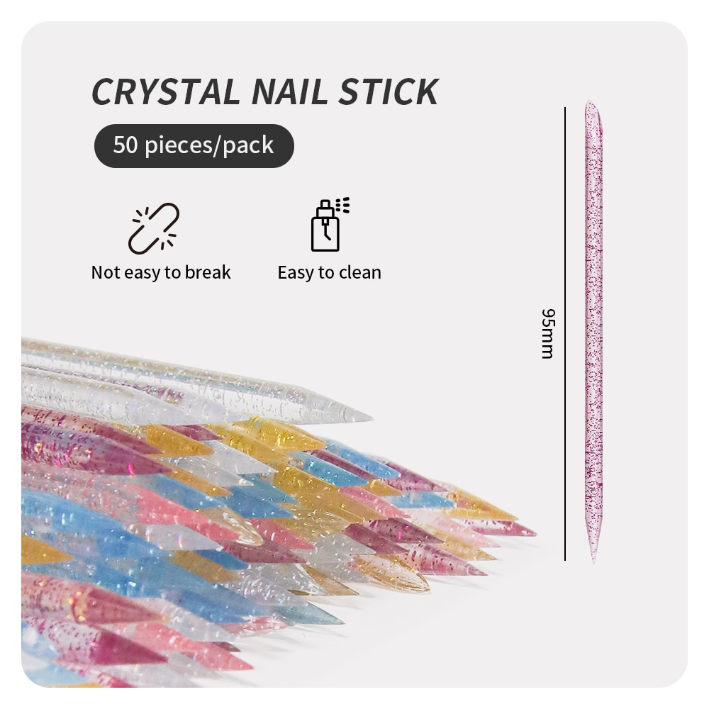 Crystal Press Tool - 50 buah kuku kutikula Pusher kristal