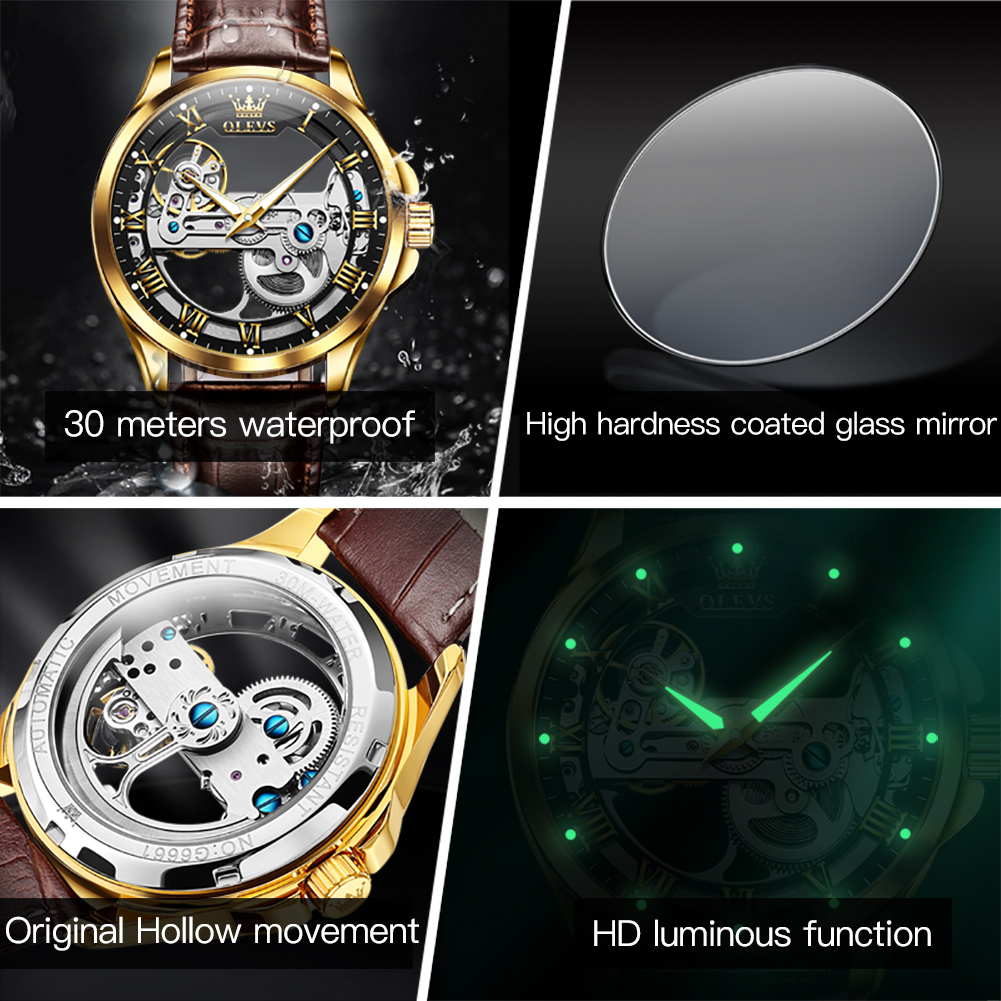 OLEVS Jam Tangan Pasangan Jam  - Skeleton Mechanical Watch ulasan dan harga