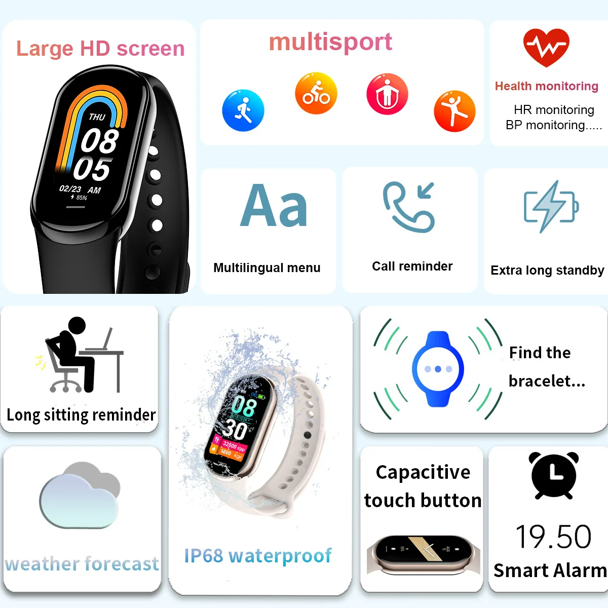 Jam Tangan Pintar M8 Band Keci - Smartwatch Square Watches For Men ulasan dan harga